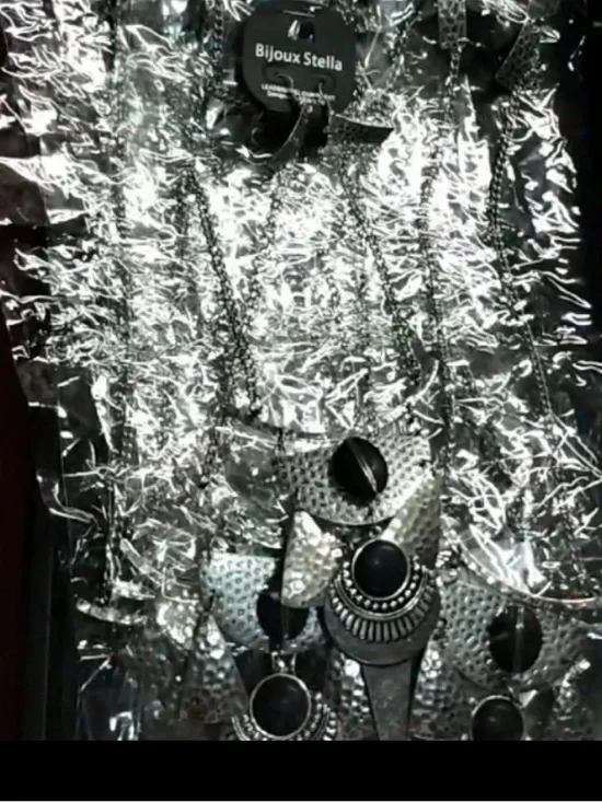 Bijoux Stella Silver Black Hammer Statement Layered Necklace Earring SET NEW - Picture 14 of 16